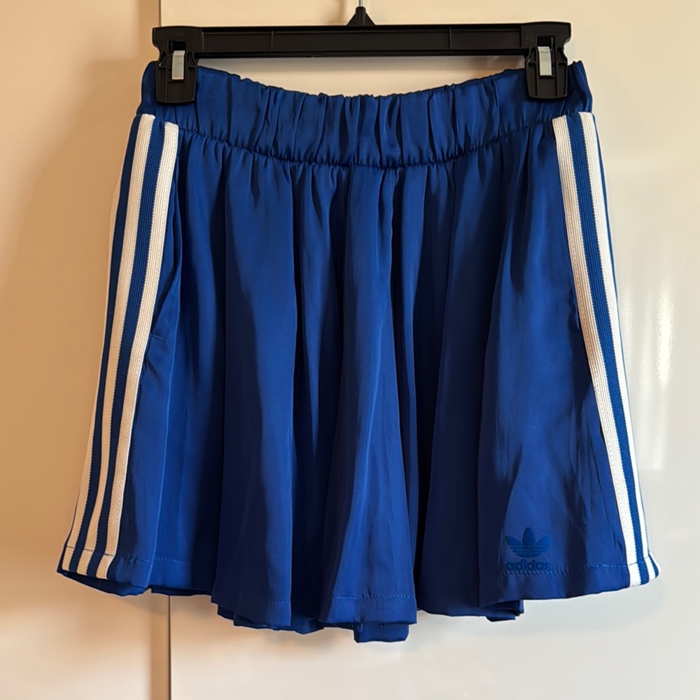 Adidas Royal Blue Pleated Skirt with White Side Stripes Accents, Sz Xs
